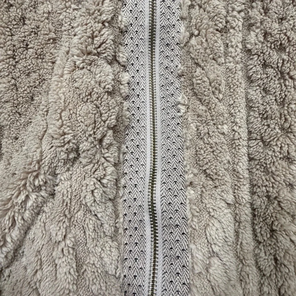 Pilcro and the Letterpress Faux Fur Cable Knit Zip Up Jacket Taupe XS